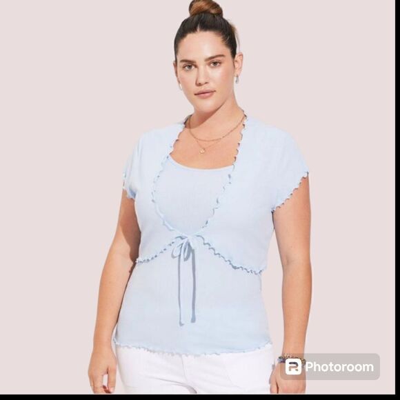 4X 26W Torrid Blue Cami Shrug Set Rib Lettuce Edge Fitted Supersoft Stretch 90s - Picture 1 of 12